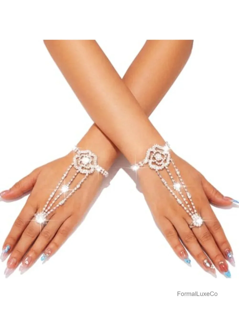 Rhinestone Fingerless Gloves Sparkle Crystal Bridal Hand Chain Accessories